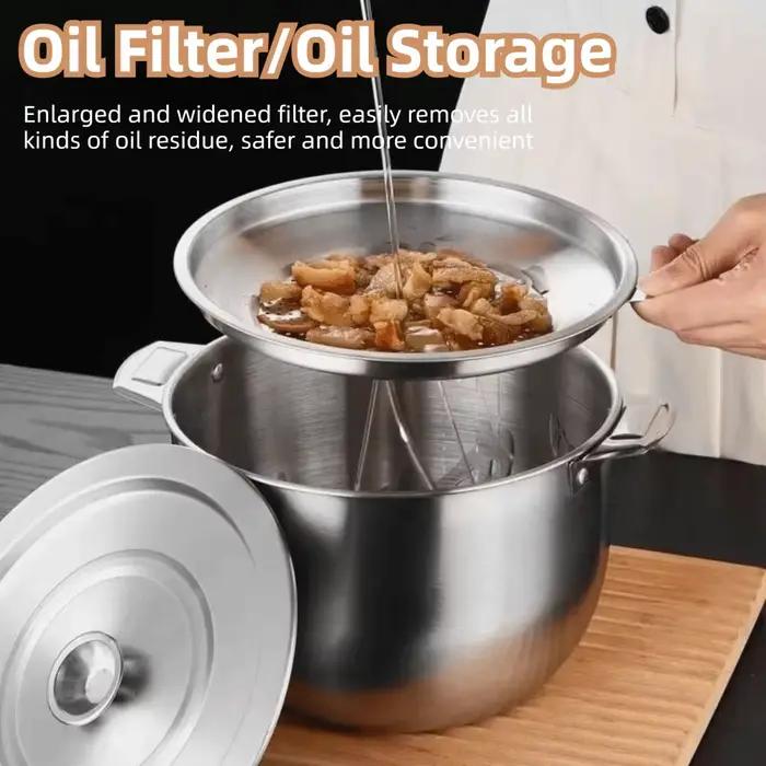 Pot de filtre à huile 3L en acier inoxydable, passoire à saindoux résistante à la chaleur avec couvercle de crépine, boîte d'huile réutilisable en acier inoxydable, outil de cuisine