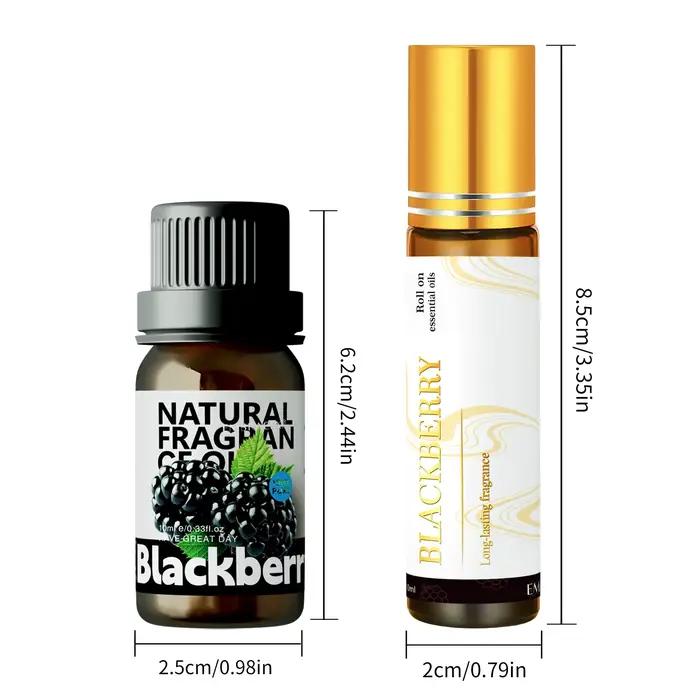Lot de 2 ou 1 flacon de 10 ml d'huile essentielle pure de mûre en roll-on – Arôme sucré et juteux pour diffuseurs