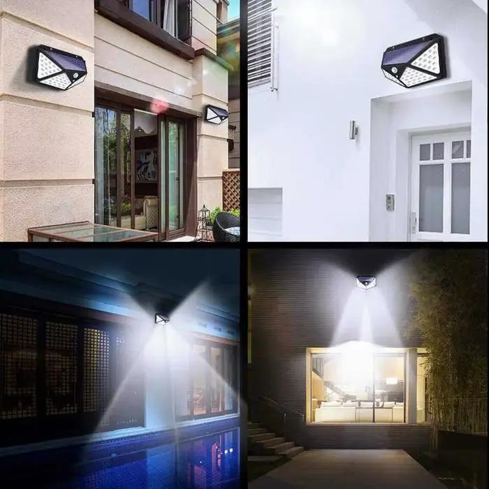Lampe de sécurité solaire décor de jardin extérieur étanche à énergie solaire 100 LED PIR capteur de mouvement projecteur pour cour et voie, clôture.