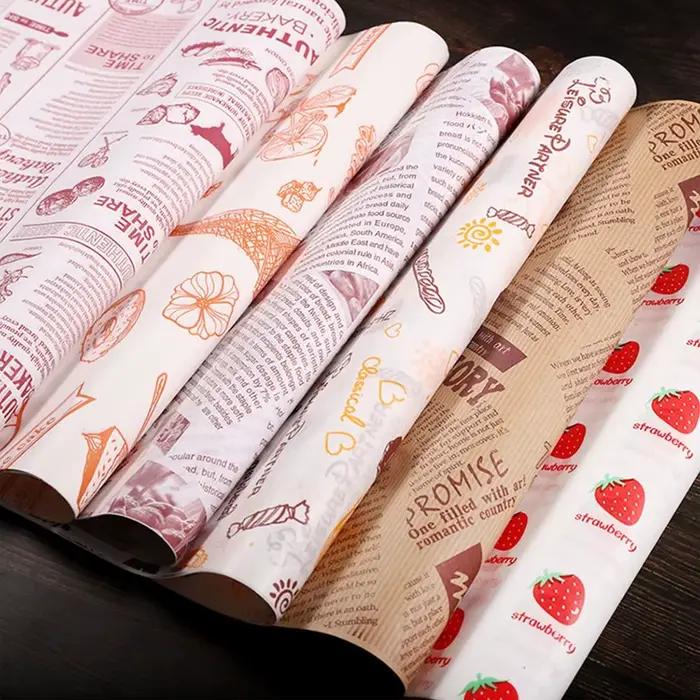 Papier d'emballage gras de qualité alimentaire résistant à l'huile, papier de cuisson, style journal, outil de cuisson, sandwich