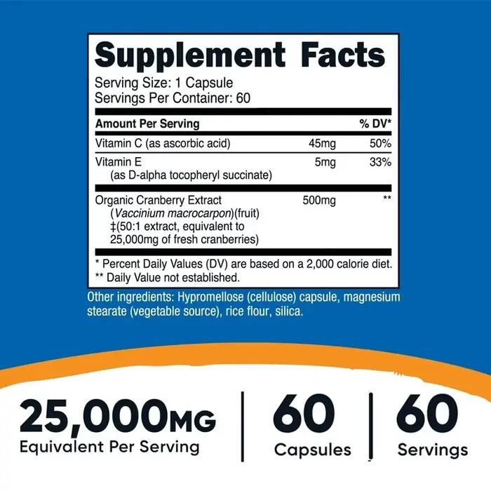 Extrait de canneberge (milligrammes) (capsules végétariennes) Contient de la vitamine C
