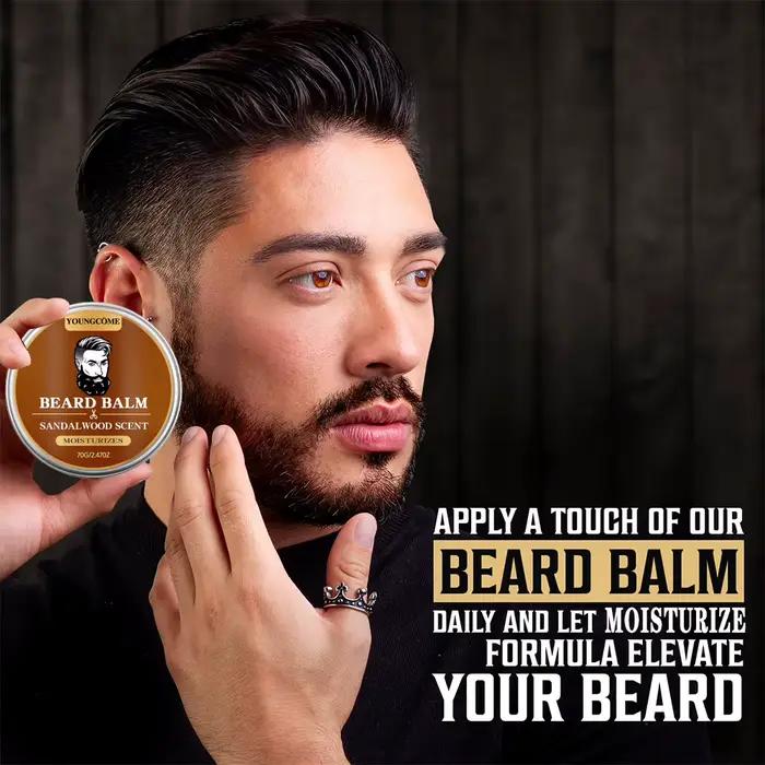 Huile de croissance de barbe bio et baume au bois de santal 1/2/4 Set-24H nourrissant