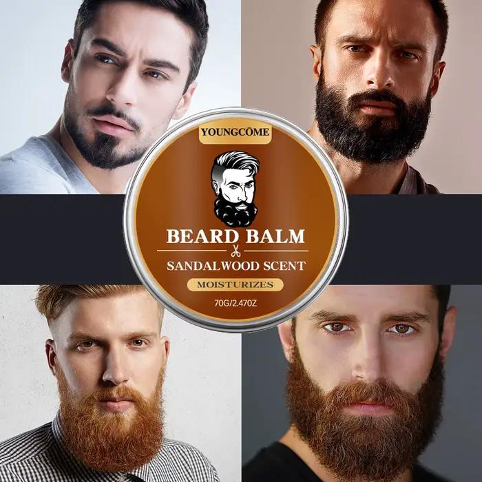 Huile de croissance de barbe bio et baume au bois de santal 1/2/4 Set-24H nourrissant