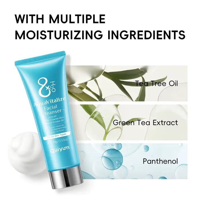 Nettoyant visage Quiyum 8X H2O AquaVitalize 100g, nettoyage quotidien doux, contrôle du sébum, rafraîchissant, pour tous types de peaux