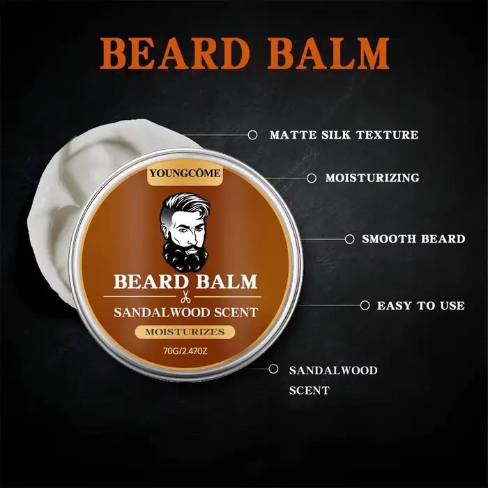 Huile de croissance de barbe bio et baume au bois de santal 1/2/4 Set-24H nourrissant