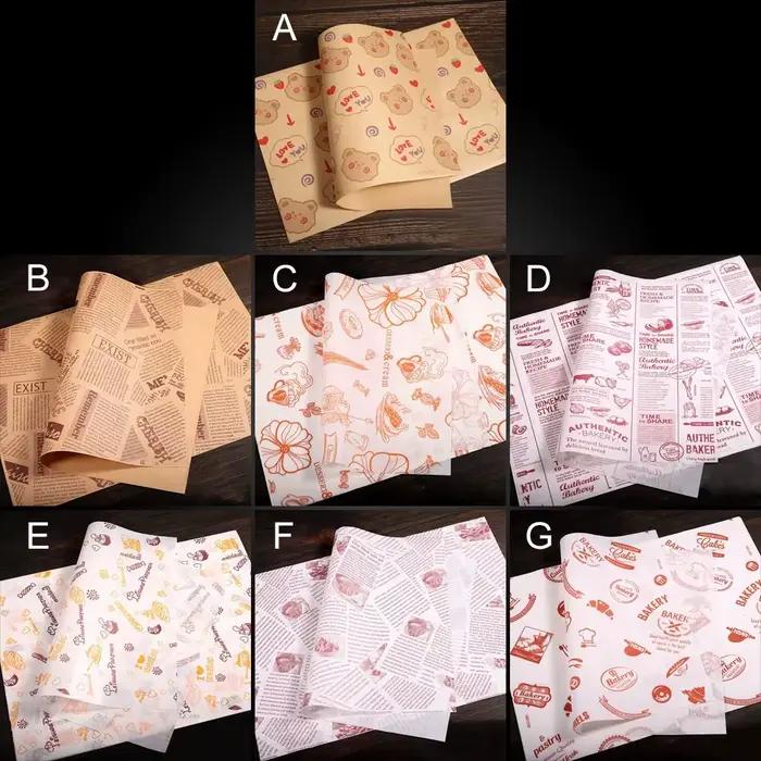 Papier d'emballage gras de qualité alimentaire résistant à l'huile, papier de cuisson, style journal, outil de cuisson, sandwich