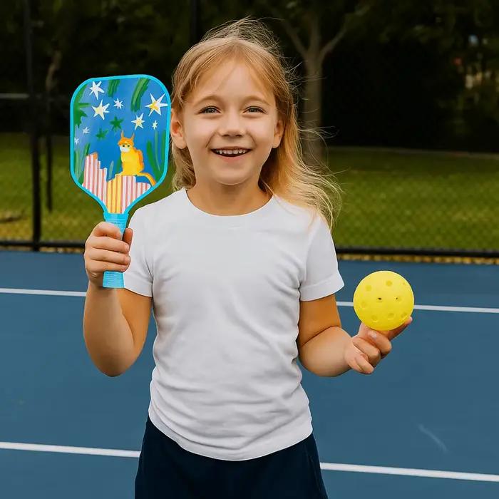Ensemble de Pickleball pour enfants de dessin animé, raquettes de Pickleball légères et colorées pour enfants, poignée côtelée, 2 balles