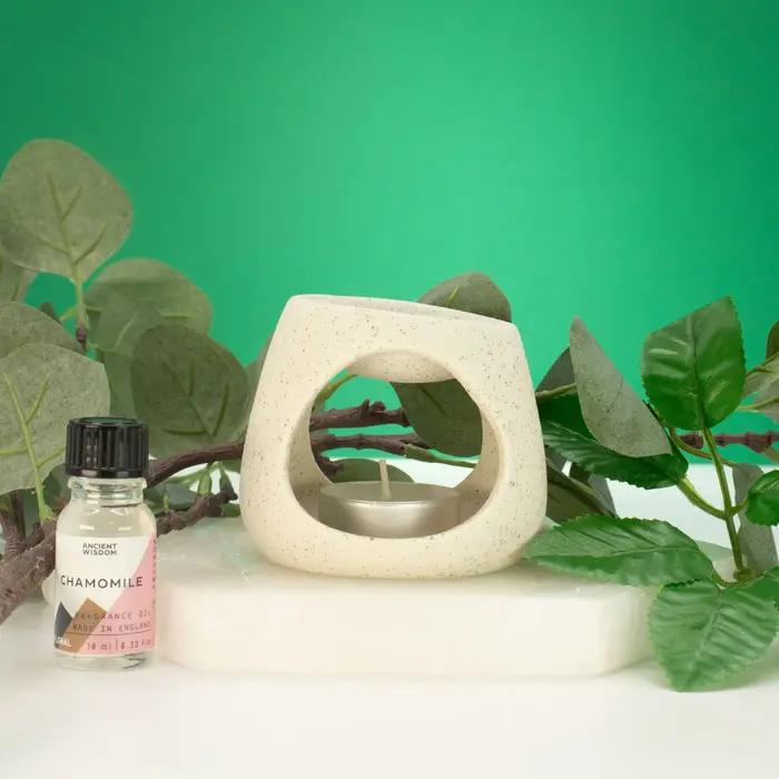 Ceramic Zen Oil Burner - Round Pebble - Speckled Off-White