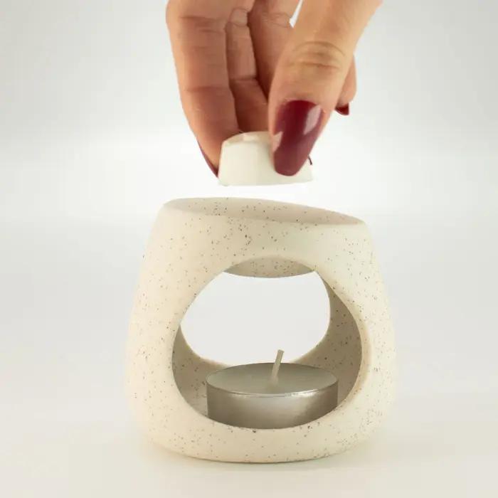 Ceramic Zen Oil Burner - Round Pebble - Speckled Off-White