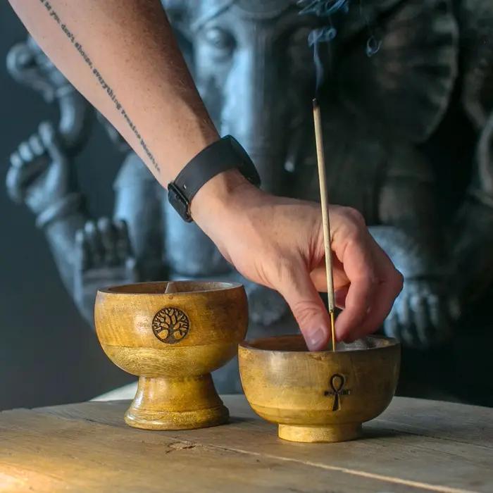 Lrg Ritual Bowl Incense Cone Holder 11x10 cm - Om