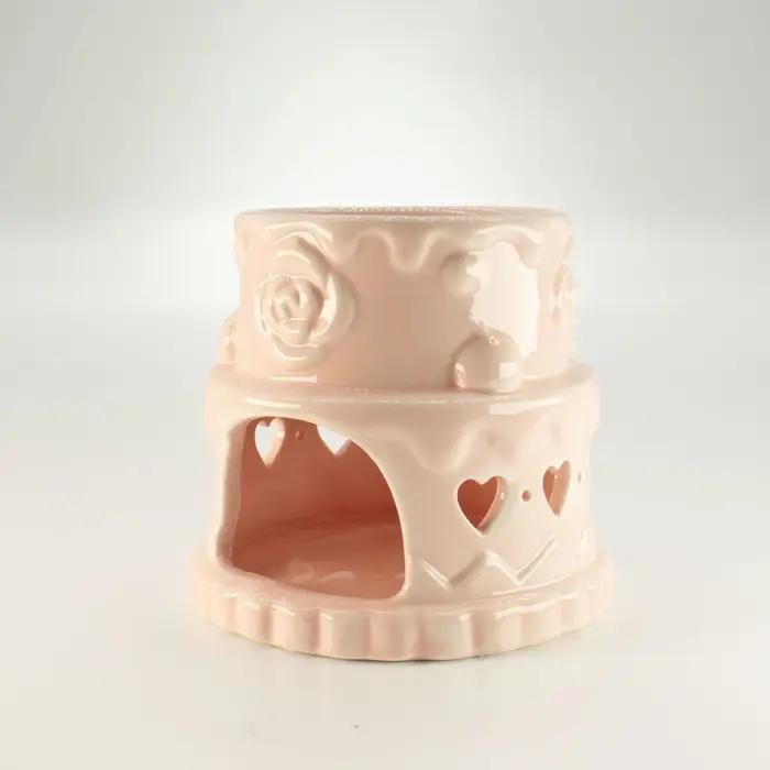 Ceramic Cake Oil Burner - Hearts - Pink